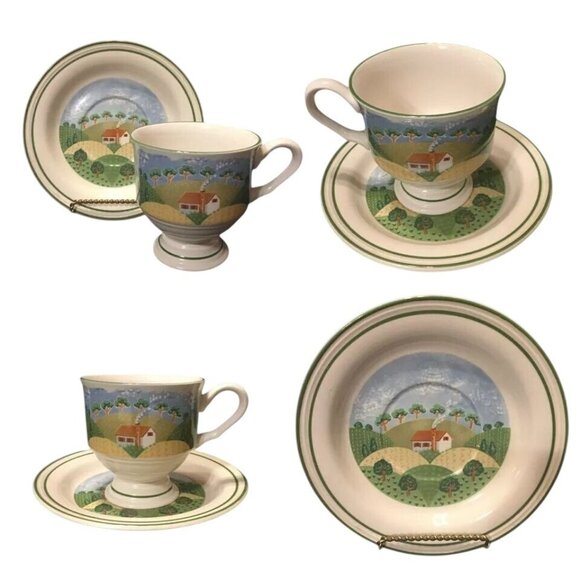 3 Sangostone Country Cottage Tea Cup & Saucer Set - Picture 1 of 4